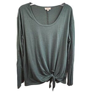 Umgee Womens Tie Hem Tunic Top ‎ Medium Green Long Sleeve BOHO Oversized